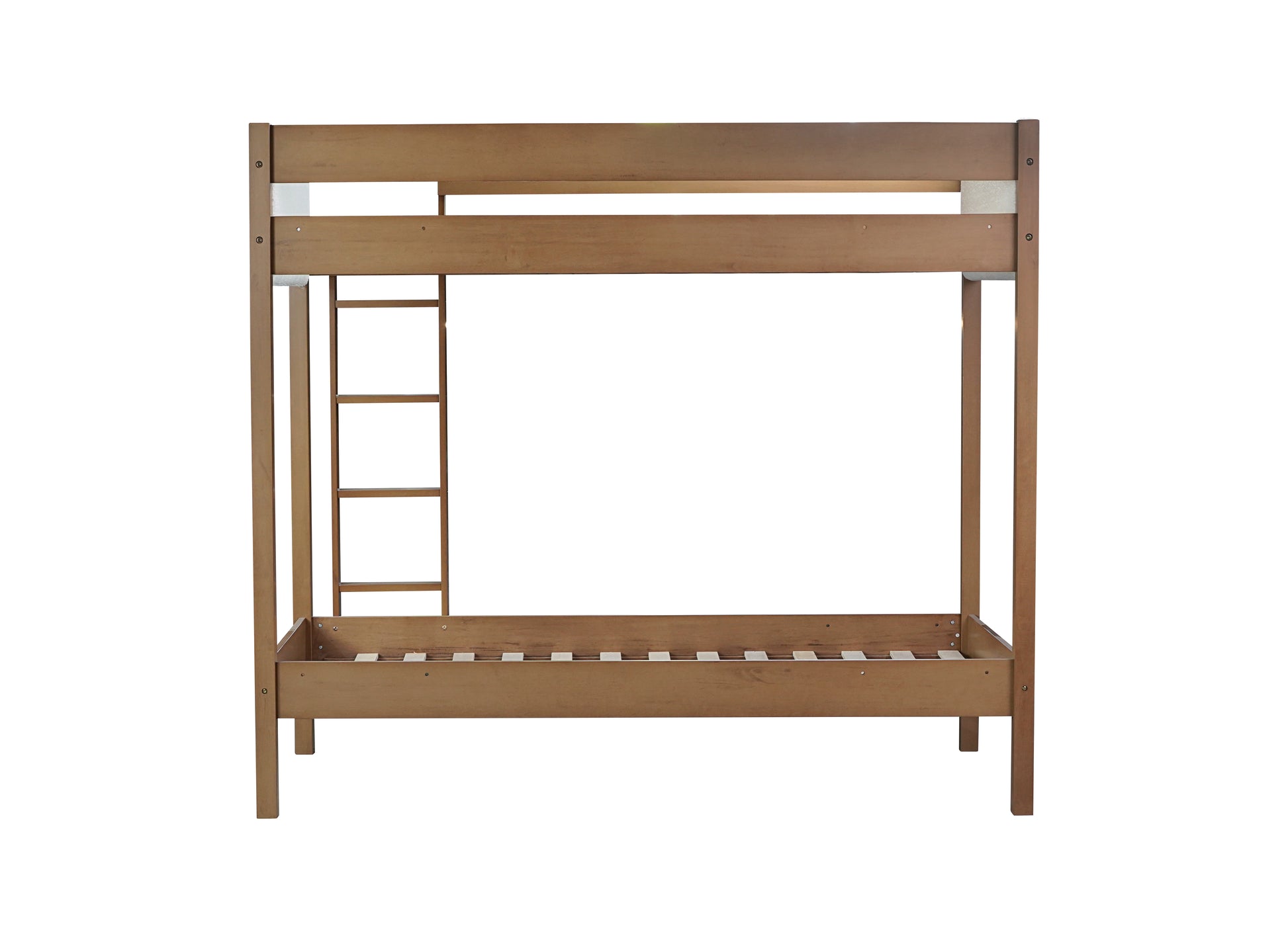 Twin Over Twin Bunk Bed, Upholstered Bunk Bed Frame With Ladder, Safety Guardrails,Rubber Wooden,Teddy Fleece Fabric Headboard Footboard ,Natural Twin Natural Rubber Wood