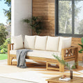 Long Beach Sofa Daybed Full Teak Pe Rattan Iron Waterproof Fabric