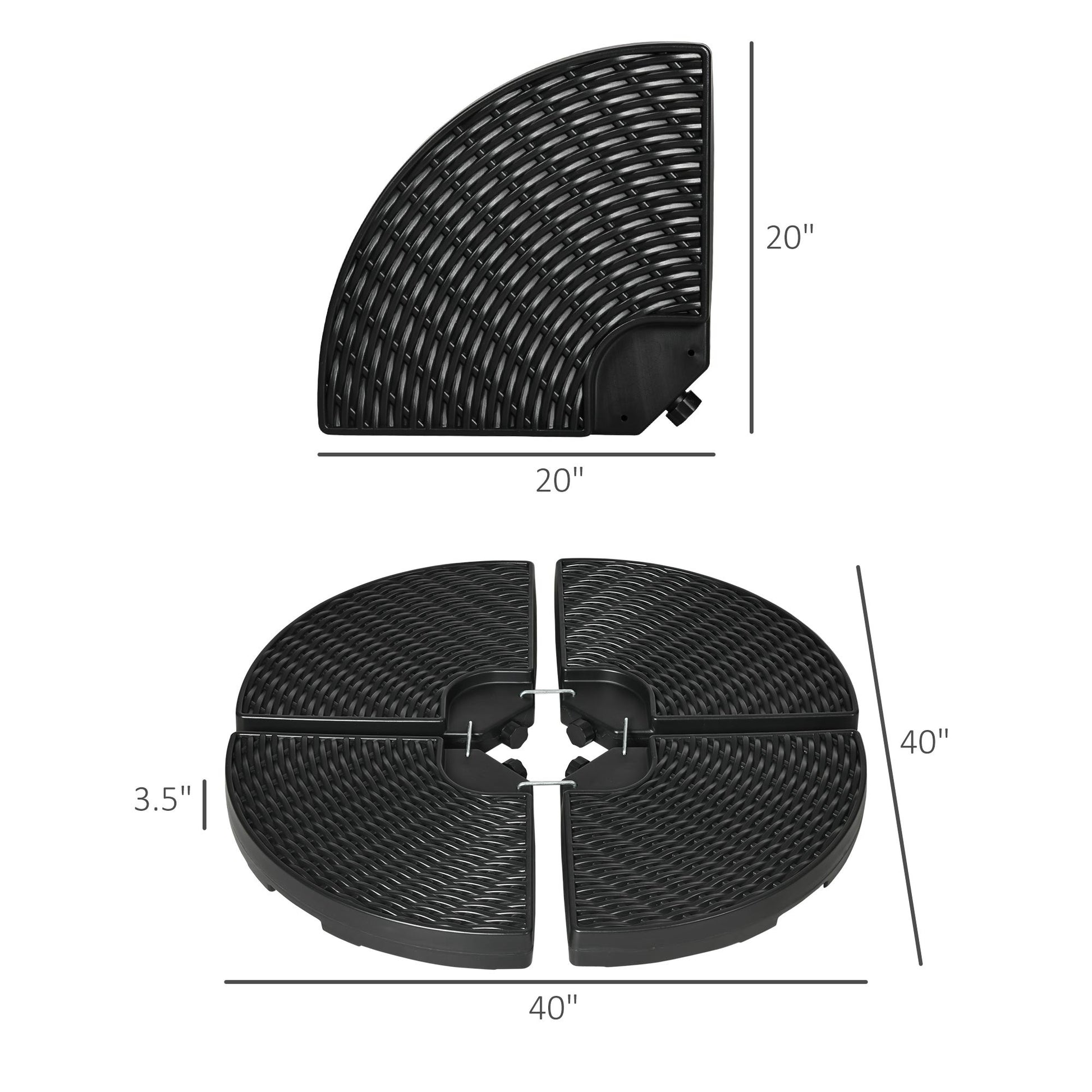 Outsunny Hdpe Material Patio Umbrella Base Weights Sand Filled Up To 150 Lb. For Any Offset Umbrella Base 4 Piece, Water Or Sand Filled, All Weather, Black Round Black Hdpe