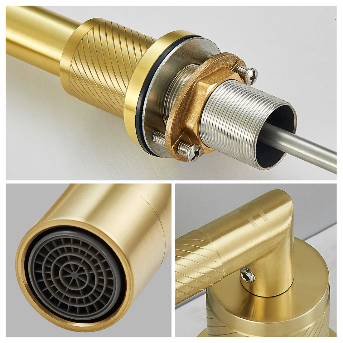 Gold Bathroom Faucet 2 Handle 8 Inch Bathroom Sink Faucets Stainless Steel 3 Hole Widespread With Pop Up Drain And Water Supply Hoses, Brushed Gold Brushed Gold Metal