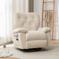 Beige Relaxing Recliner Chair,Soft Artificial Fleece, Overstuffed, Swivel, Glider, Side Pocket Beige Manual Push Button Wood Medium Soft Tufted Back Modern Push Button Oak Cotton Fleece