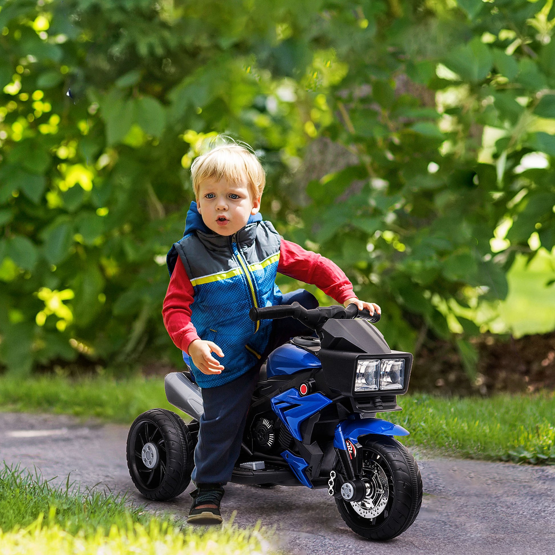 Aosom 6V Kids Motorcycle Toddler Ride On Toy, High Traction Battery Operated Mini Electric Motorbike With Forward Reverse Switch, Music, Headlights, Horn, Blue Blue Iron Plastic