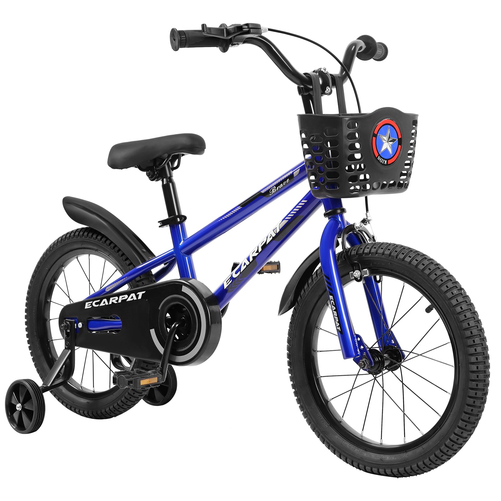 C14111A Kids Bike 14 Inch For Boys & Girls With Training Wheels, Freestyle Kids' Bicycle With Bell,Basket And Fender. Blue Steel