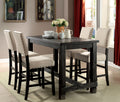 Antique Black Wooden 5Pc Counter Height Dining Set Table And 4X Chairs Beige Linen Like Fabric Cushions Trim Chairs Wood Dining Room Solid Wood Rectangular Dining Table With Chair Upholstered Chair Wood Beige Black Solid Back Seats 4 60 Inches