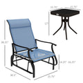 Outsunny 3 Piece Outdoor Gliders Set Bistro Set With Steel Frame, Tempered Glass Top Table For Patio, Garden, Backyard, Lawn, Light Blue Blue Steel