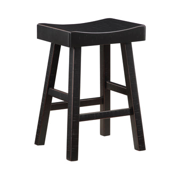 Transitional Design Counter Height Stools Set Of 2Pcs, Black Finish Solid Rubberwood Furniture Black Dining Room Transitional Set Of 2 Solid Wood