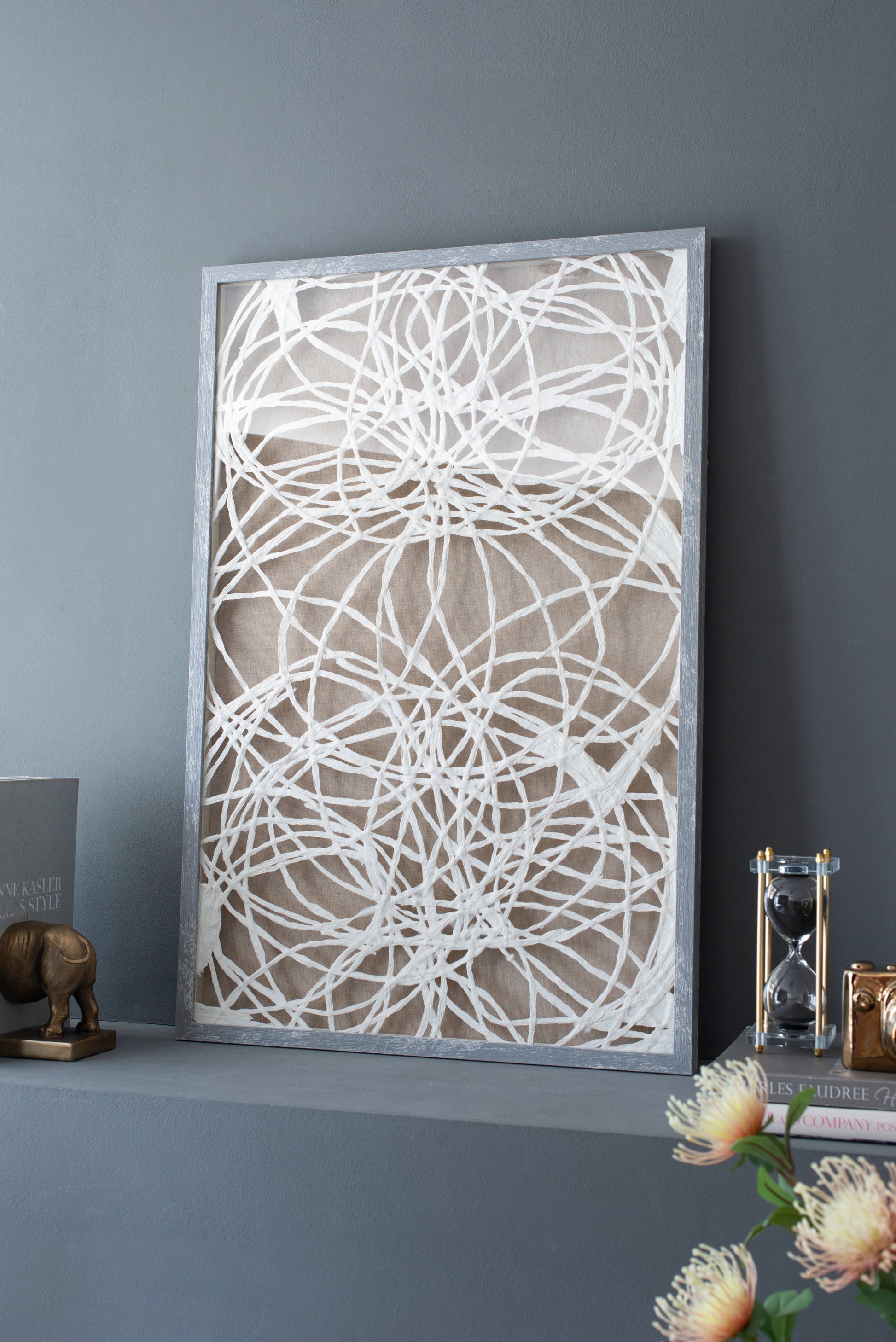 S 2 Leaf Shadow Box Wall D Cor, 23.5X1X35.5" White Gray Paper