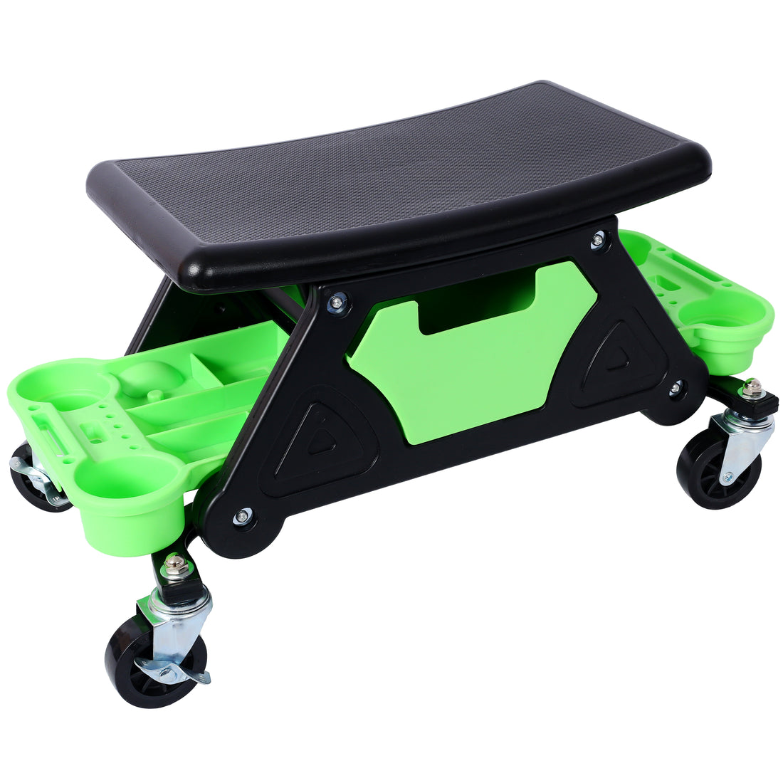 Mechanic Stool 300 Lbs Capacity Garage Stool Gift For Men, Heavy Duty Rolling Mechanics Seat, With Three Slide Out Tool Trays And Drawer, Tools For Automotive Auto Repair Green Hdpe