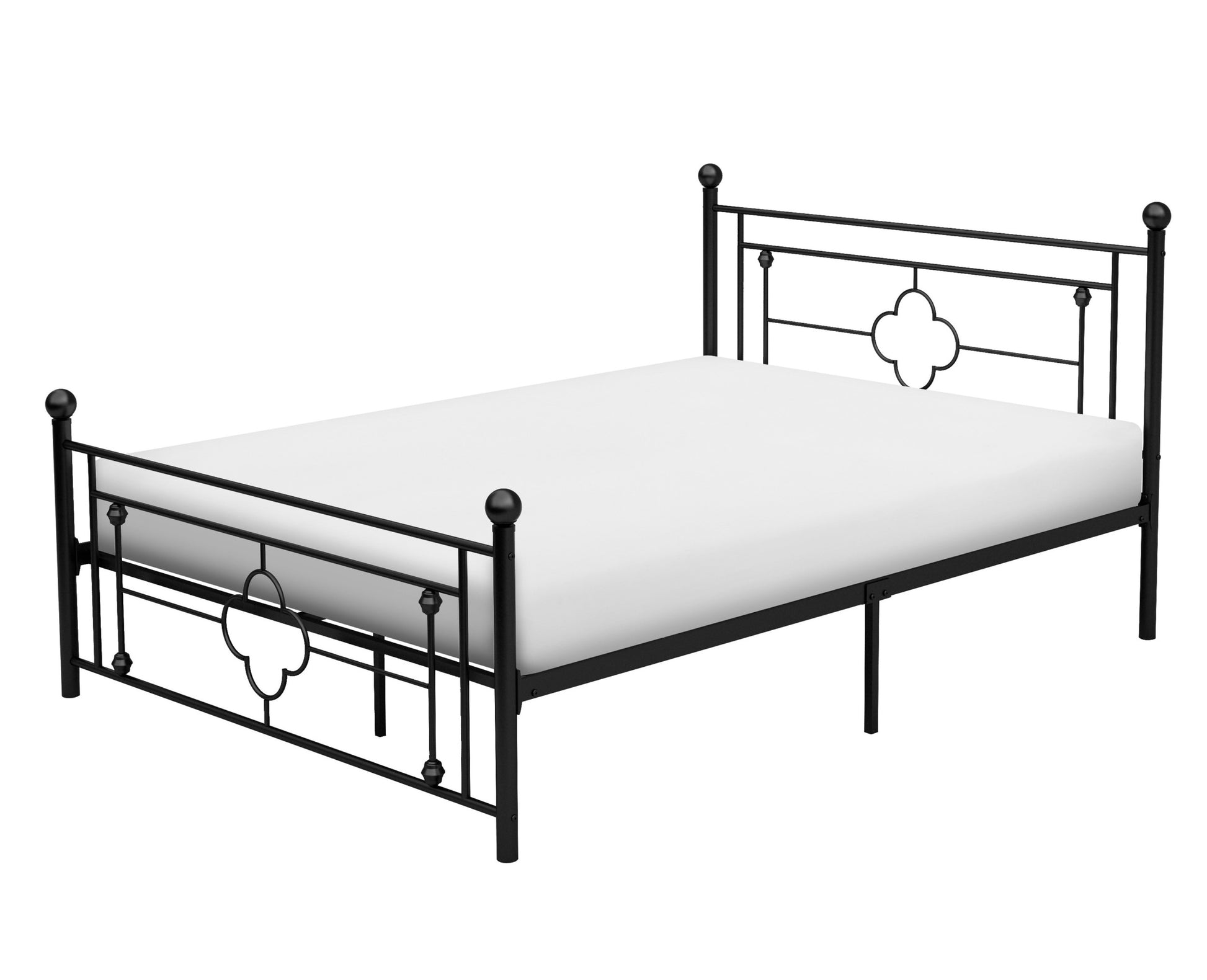 1Pc Full Platform Bed Black Finish Metal Frame Ball Finials Modern Traditional Look Box Spring Not Required Full Black Metal Classic Metal