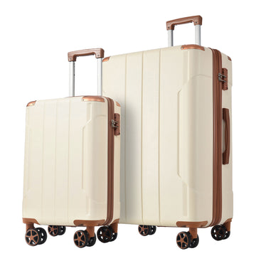 Luggage Sets 2 Piece, Hardshell Abs Lightweight And Expandable Only 28" Suitcases With Double Wheels, Carry On Luggage, 2 Piece Set 20 28 , White Brown Brown White Abs