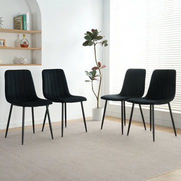 Indoor Black Velvet Dining Chair, Modern Kitchen Dining Chair With Cushion Back, Upholstered Side Chair With Black Coated Metal Legs, Family Kitchen Dining Room And Living Room Set Of 4 Metal Black
