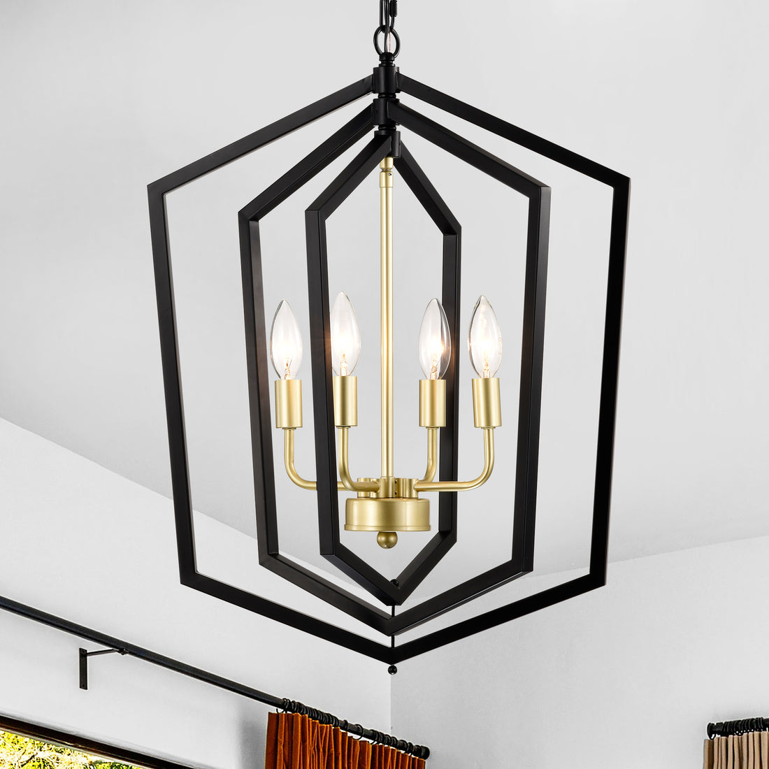 18.11" Matte Black Gold Chandelier For Dining Room, 4 Light Kitchen Chandelier Light Fixture Modern Metal Industrial Chandeliers For Farmhouse Entryway Living Room E12 Bulbs Not Included Matte Black Ceiling Lights American Design,Luxury,Modern,Vintage