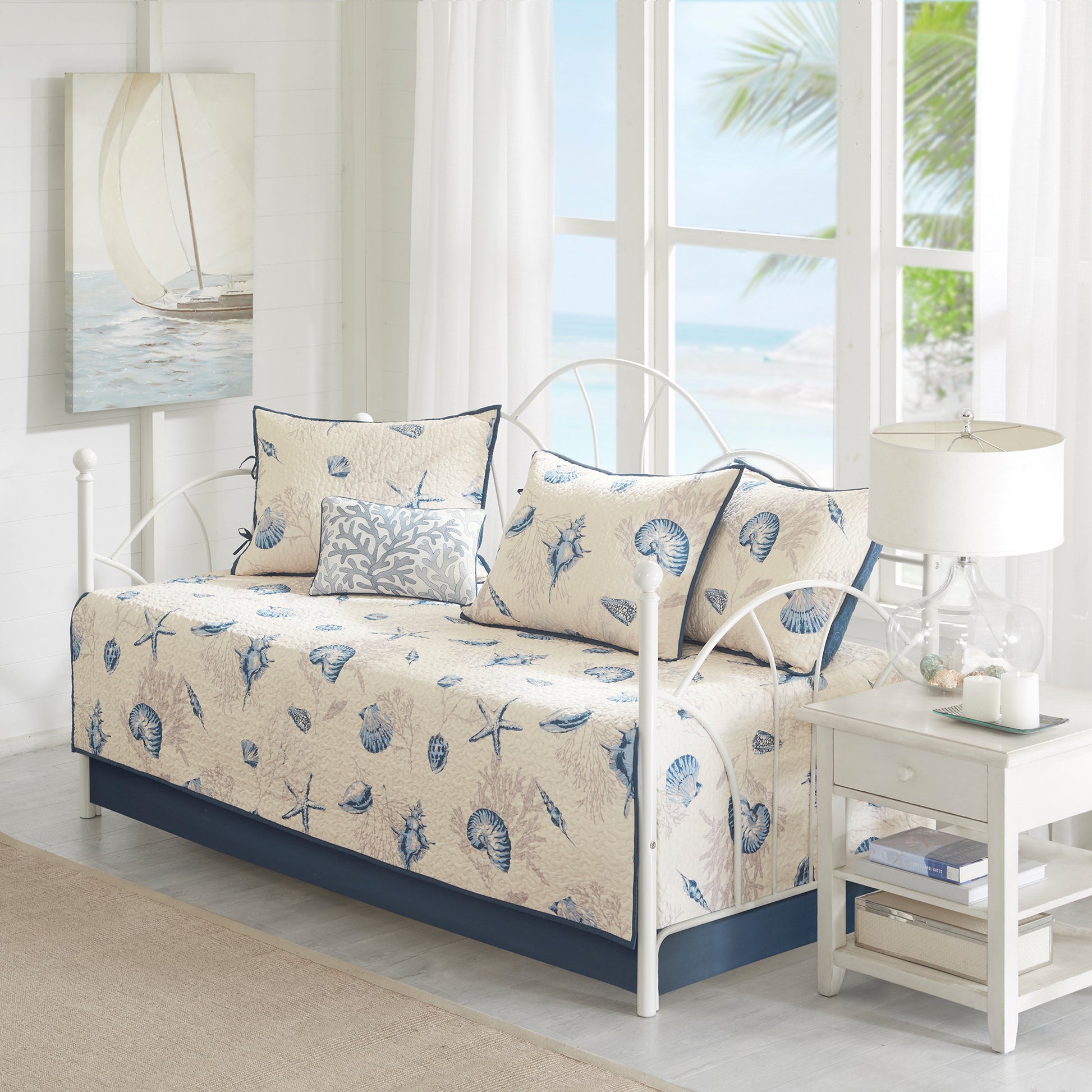 6 Piece Reversible Printed Microfiber Daybed Cover Set Blue Daybed Blue Microfiber