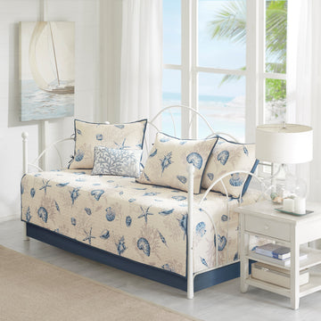 6 Piece Reversible Printed Microfiber Daybed Cover Set Blue Daybed Blue Microfiber