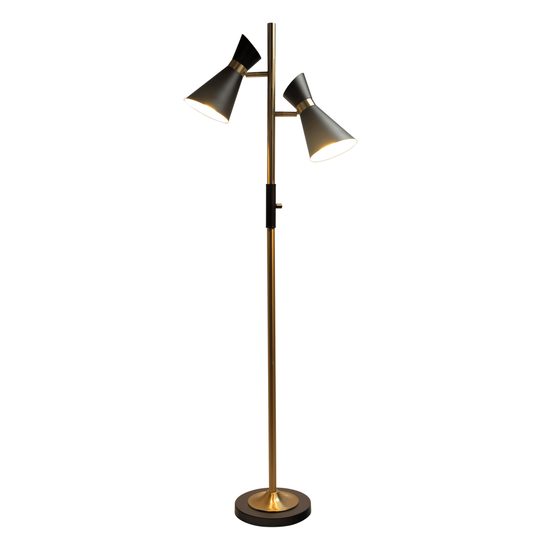 Axis Brassed Gold Floor Lamp With 4 Way Switch Double Spots With Metal Base Black,Gold Metal