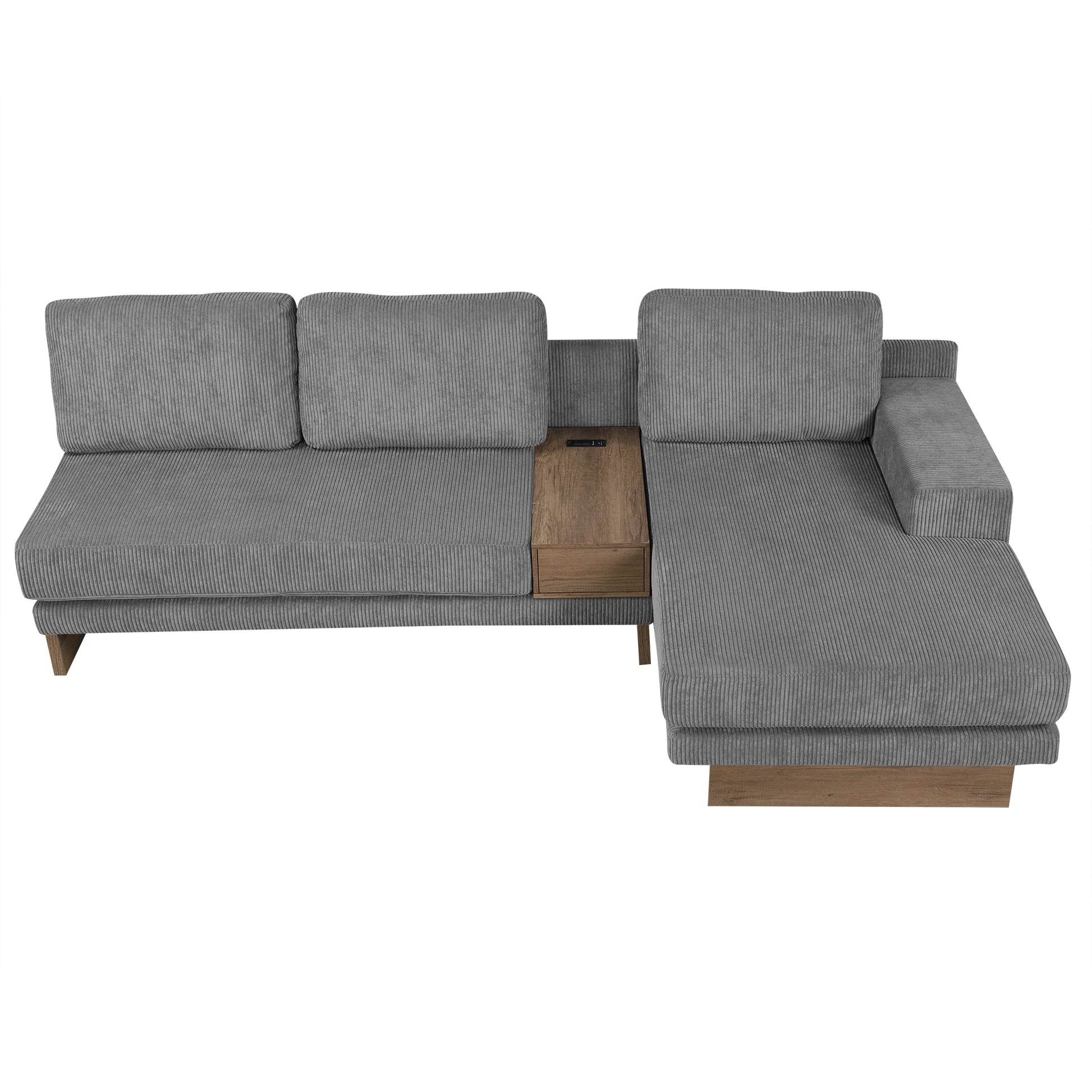 114" L Shaped Sofa Sectional Sofa With Two Usb Ports And Two Power Sockets, A Storage Drawer And A Reversible Chaise Lounge For Living Room, Grey Grey Foam Corduroy 3 Seat