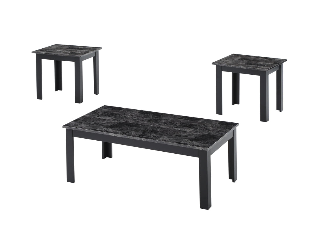 3Pc Set Traditional Style Rectangular Coffee Table Square Shape End Table Wooden Legs Black Finish Faux Marble Top Wooden Furniture Gray Finish Gray Gray Primary Living Space Traditional Rectangular