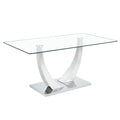 Table And Chair Set.Modern Dining Table,Tempered Glass Tabletop And Silver Colored Leg.Paired With 4 Soft And Comfortable Light Gray Pu Chair, Perfect For Dinner, Meetings, Home And Office Decor.