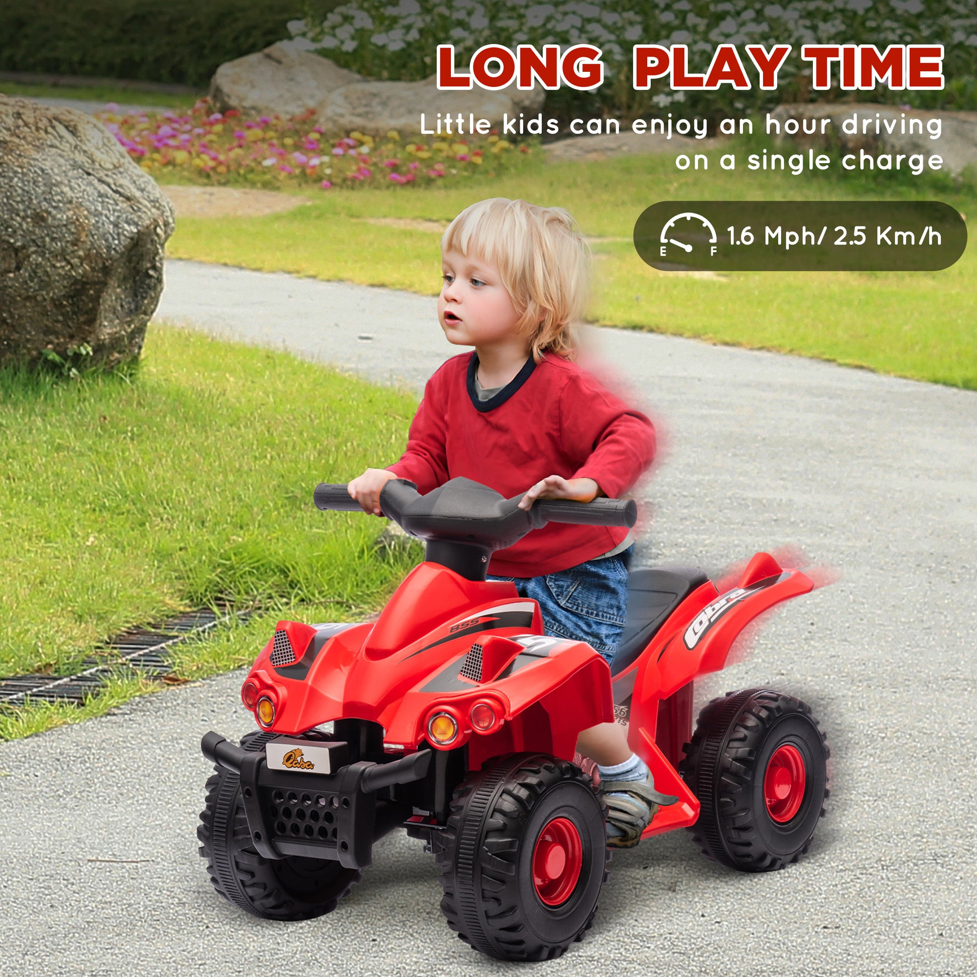 Qaba Kids Atv, 6V 4 Wheeler Kids Quad Car, Battery Powered Electric Ride On Toy With Music For Boys & Girls Ages 2 6 Years, Red Red Plastic