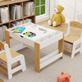 Kids 2 In 1 Play Table & 2 Chairs Set,With 7 Storage Compartments,Compatible With Lego Building Block,Modern Activity Learning Table Game Furniture White White Green Mdf