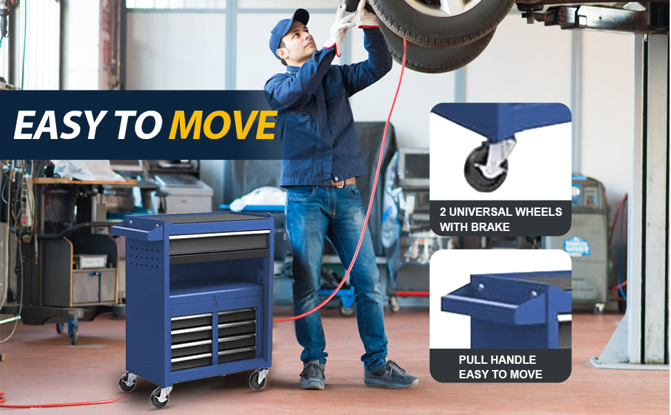 Tool Chest,5 Drawer Rolling Tool Storagecabinet With Enhanced Packaging, Detachabletop Tool Box, Metal Tool Cart For Garageworkshop Blue Gray Iron