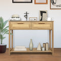 Console Table With 2 Drawers, Sofa Table, Entryway Table With Open Storage Shelf, Narrow Accent Table With Rattan Design For Living Room Entryway Hallway, Natural Color Natural Particle Board