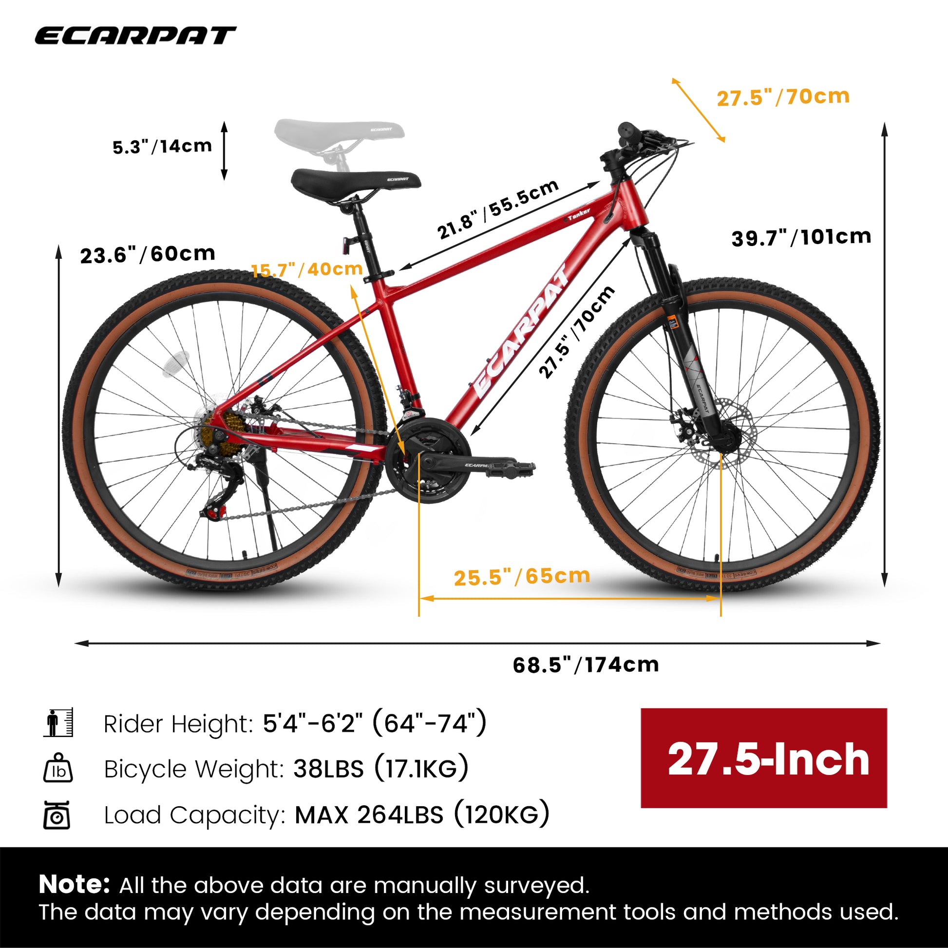 A27312 Ecarpat Mountain Bike 27 Inch Wheels, 21 Speed Mens Womens Trail Commuter City Mountain Bike, Aluminium Frame Disc Brakes Thumb Shifter Front Fork Bicycles Cycling Red Without Durable Garden & Outdoor Classic Multifunctional Polyurethane Foam