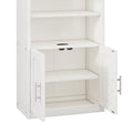 2 Doors Bookshelf With Usb Port 3 Adjustable And 3 Fixed Shelves Bookcase Side Cabinet Storage Shelves In White Old Sku:Wf311493Aac White Solid Wood Mdf