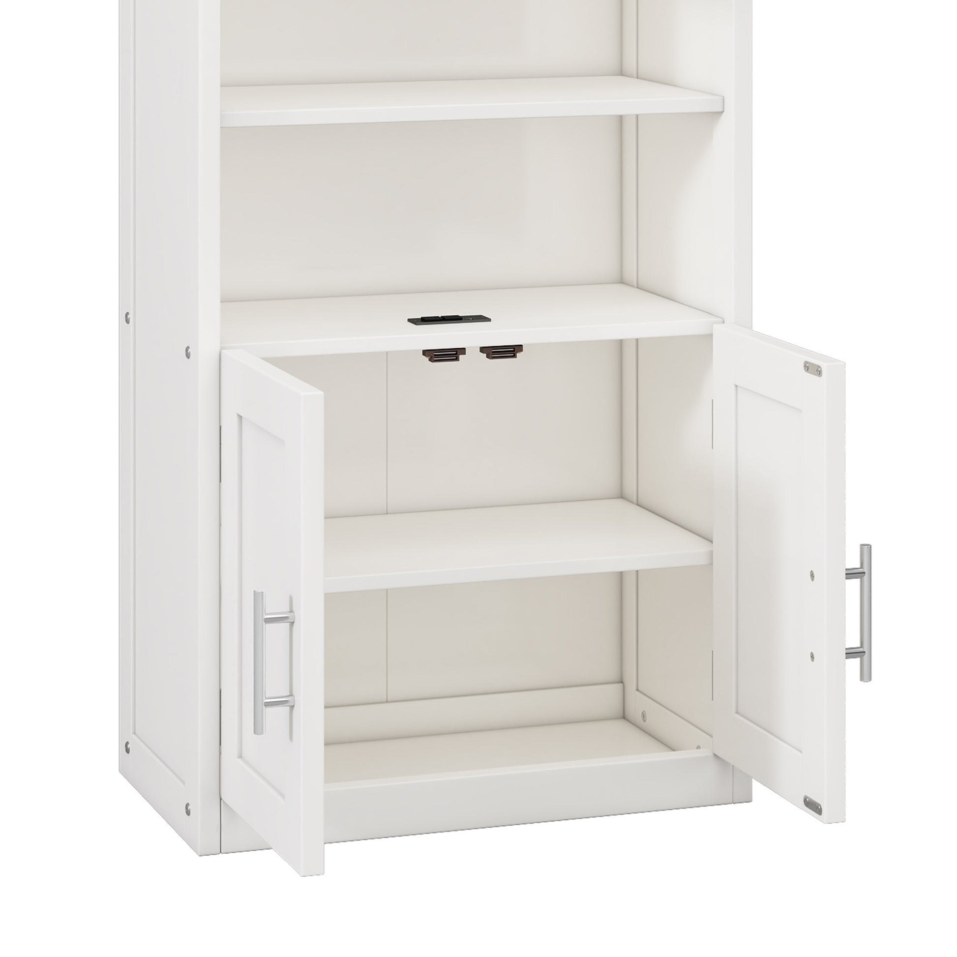 2 Doors Bookshelf With Usb Port 3 Adjustable And 3 Fixed Shelves Bookcase Side Cabinet Storage Shelves In White Old Sku:Wf311493Aac White Solid Wood Mdf