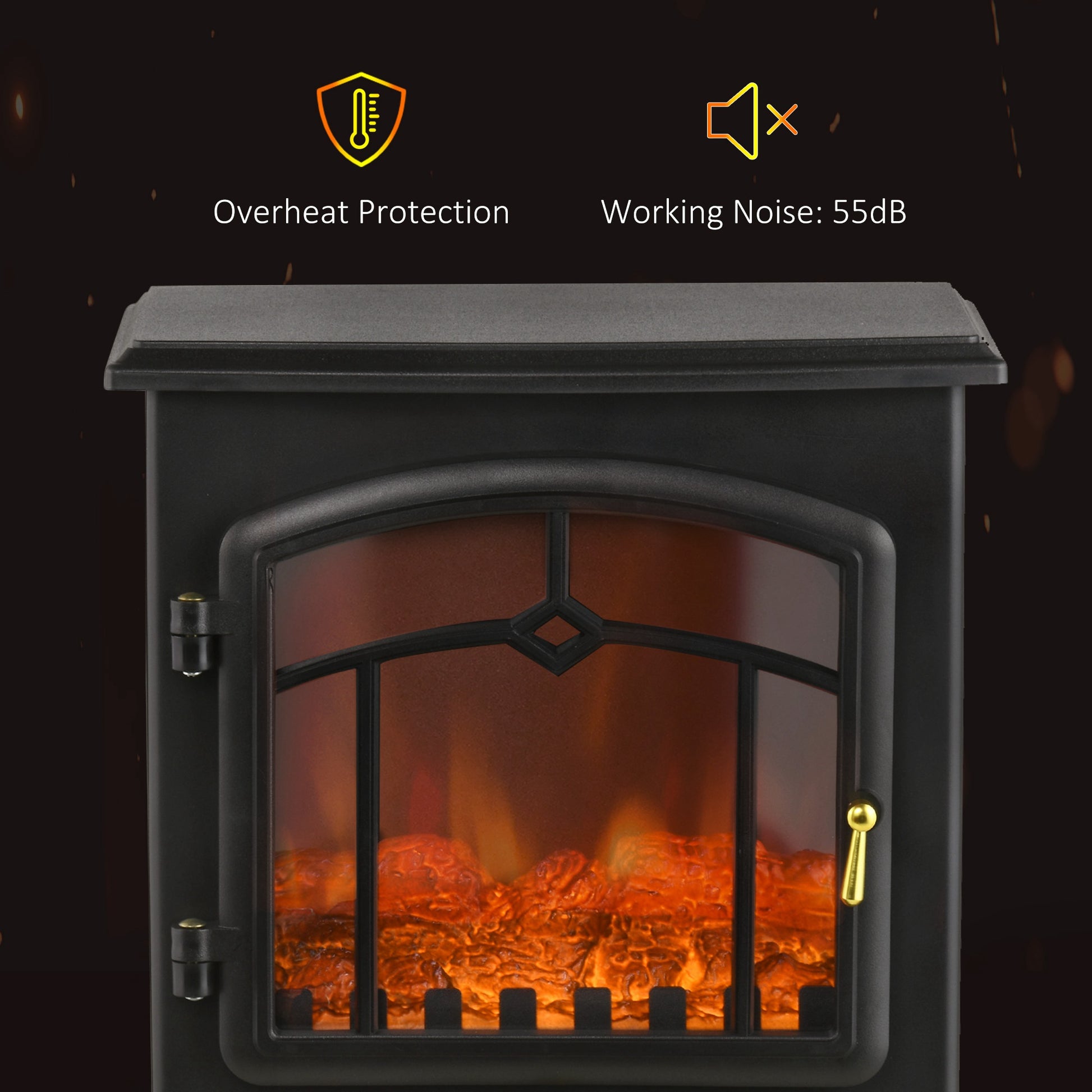 Homcom Electric Fireplace Stove, 22" Freestanding Fireplace Heater With 3 Sided Realistic Flame, Overheating Protection, Adjustable Temperature, Portable, 750W 1500W, Black Black Abs