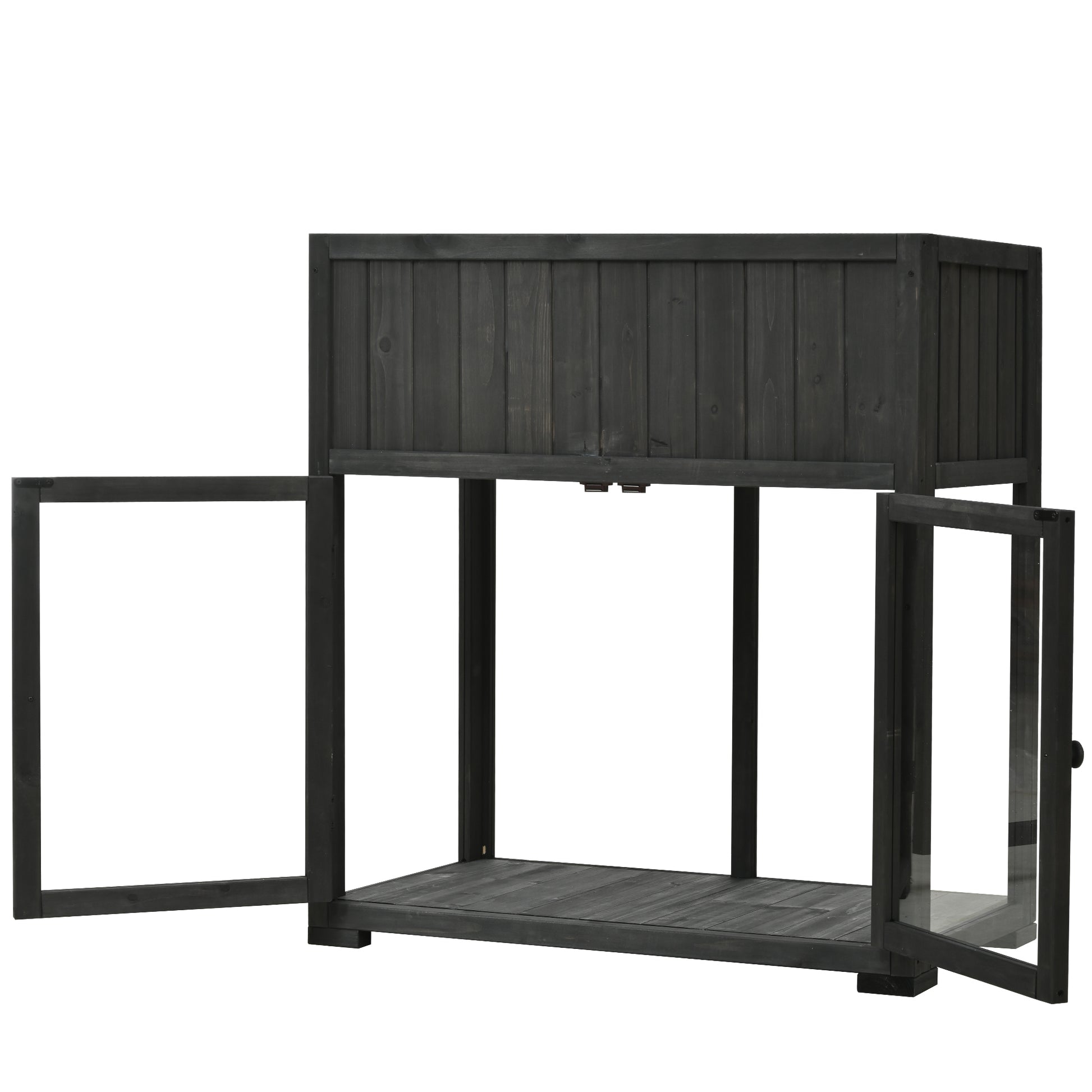 Patio 35.4''X17.7''X37.4'' Mini Wood Cold Frame, Compact 2 Doors Garden Greenhouse With Wheels, Raised Bed With Liner For Indoor Outdoor Use, Black Black Garden & Outdoor Casual Wood