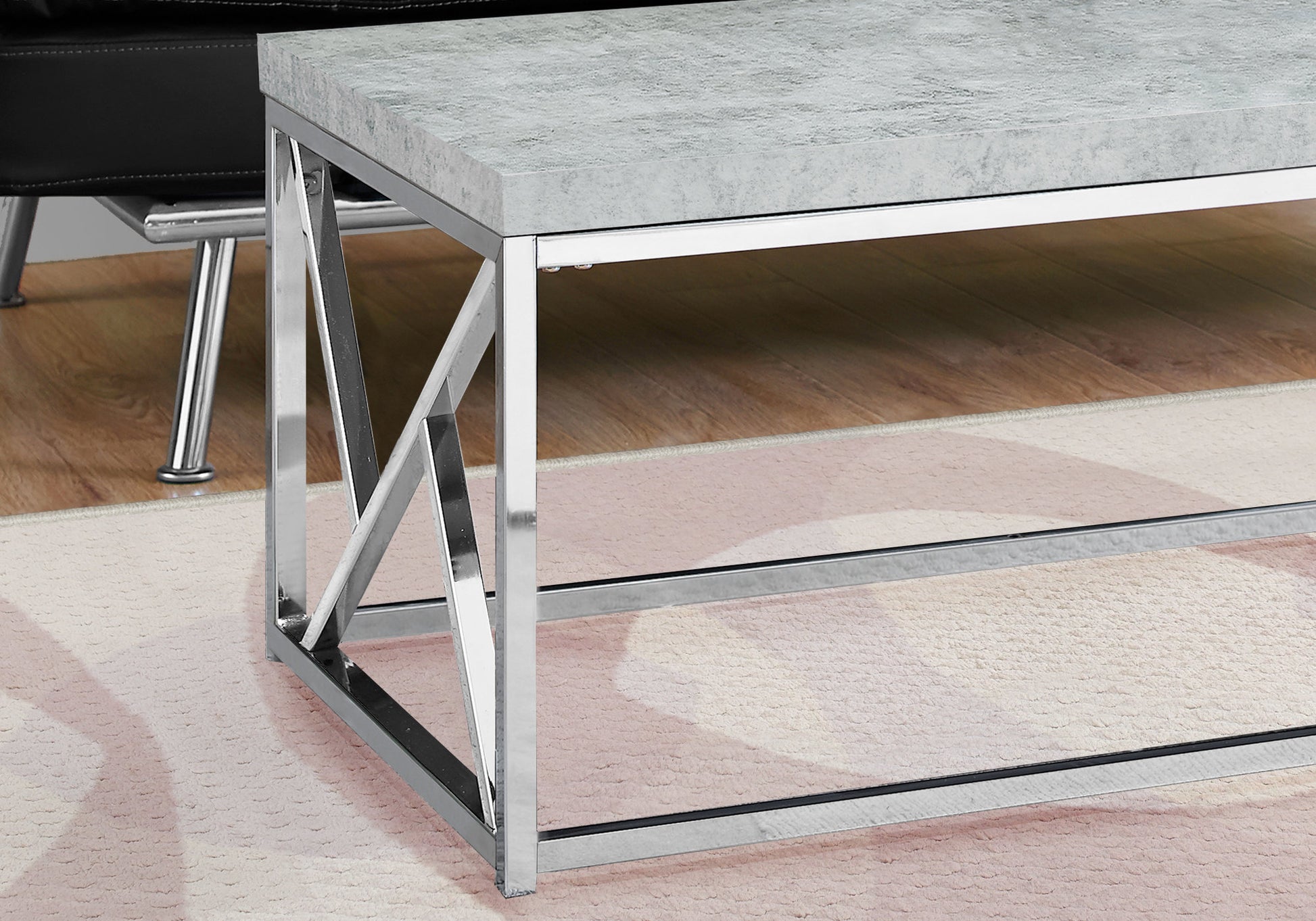 Coffee Table, Accent, Cocktail, Rectangular, Living Room, 48"L, Grey Laminate, Chrome Metal, Contemporary, Modern Grey Particle Board