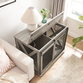 Farmhouse Dog Cage Crate Furniture With Sliding Barn Door, Farmhouse Wooden Dog Kennel End Table With Flip Top Plate Dog House With Detachable Divider For Small Medium Large Dog Gray Gray Wash Mdf