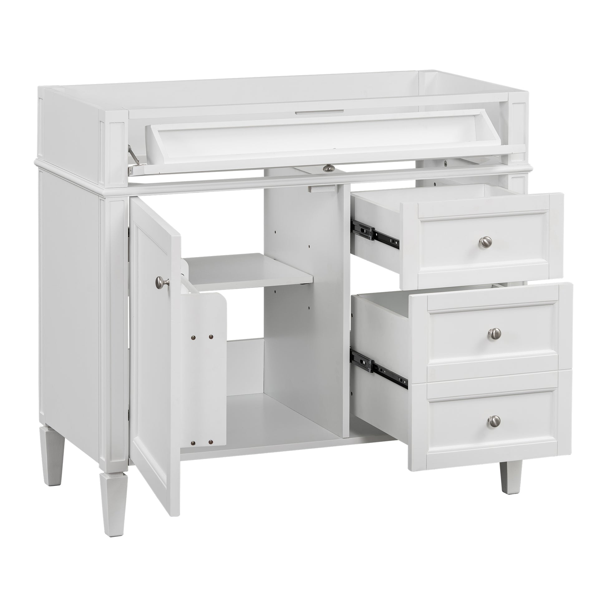 36'' Bathroom Vanity Without Top Sink, Modern Bathroom Storage Cabinet With 2 Drawers And A Tip Out Drawer, Solid Wood Frame Not Include Basin Sink White Bathroom Solid Wood Mdf