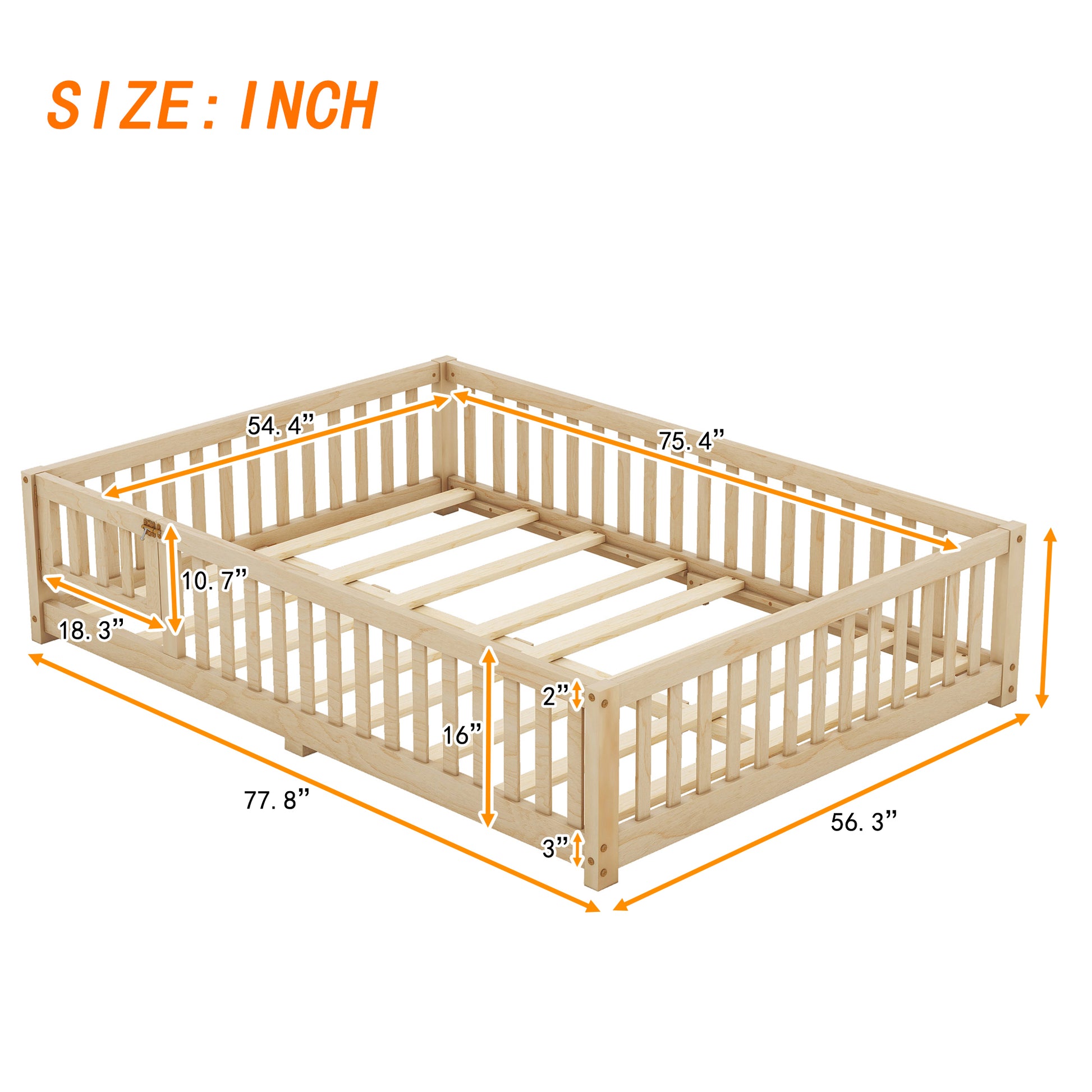 Full Size Bed Floor Bed With Safety Guardrails And Door For Kids, Natural Old Sku: W158090693 Full Natural Pine