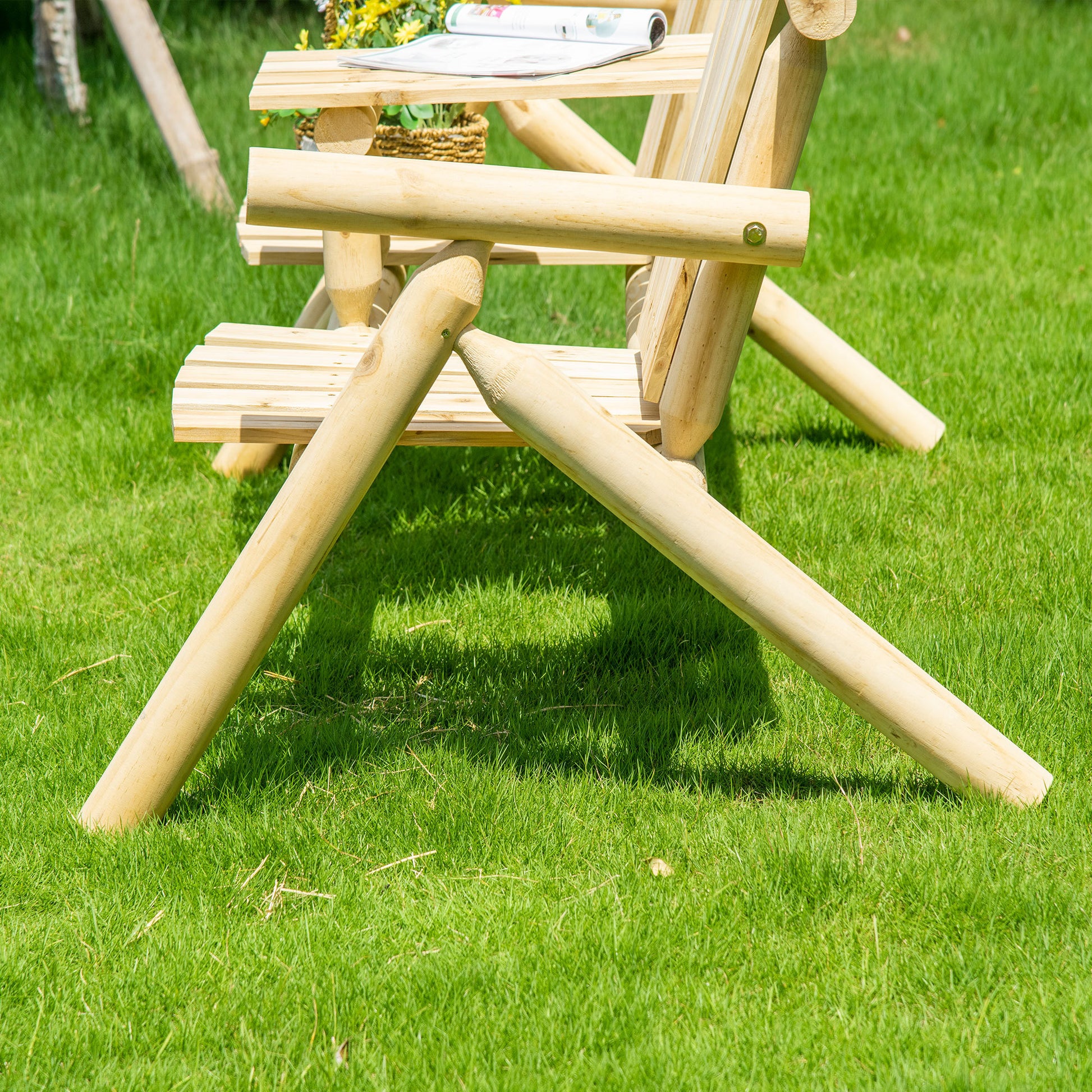 Outsunny 2 Seat Wooden Adirondack Chair, Patio Bench With Table, Outdoor Loveseat Fire Pit Chair For Porch, Backyard, Deck, Natural Natural Wood