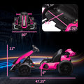 Aosom 24V 7.5 Mph Electric Go Kart With Adjustable Seat, Drifting Car Battery Powered Ride On Toy Outdoor With Slow Start, Button Start, Music, Honking Horn, Lights, For 6 12 Years Old, Pink Pink Plastic