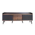 63'' Mid Century Tv Stand With 2 Cabinets& Open Compartments, Entertainment Center For Tvs Up To 70'', Television Console For Living Room, Bedroom, Home Theatre Dark Coffee Black Primary Living