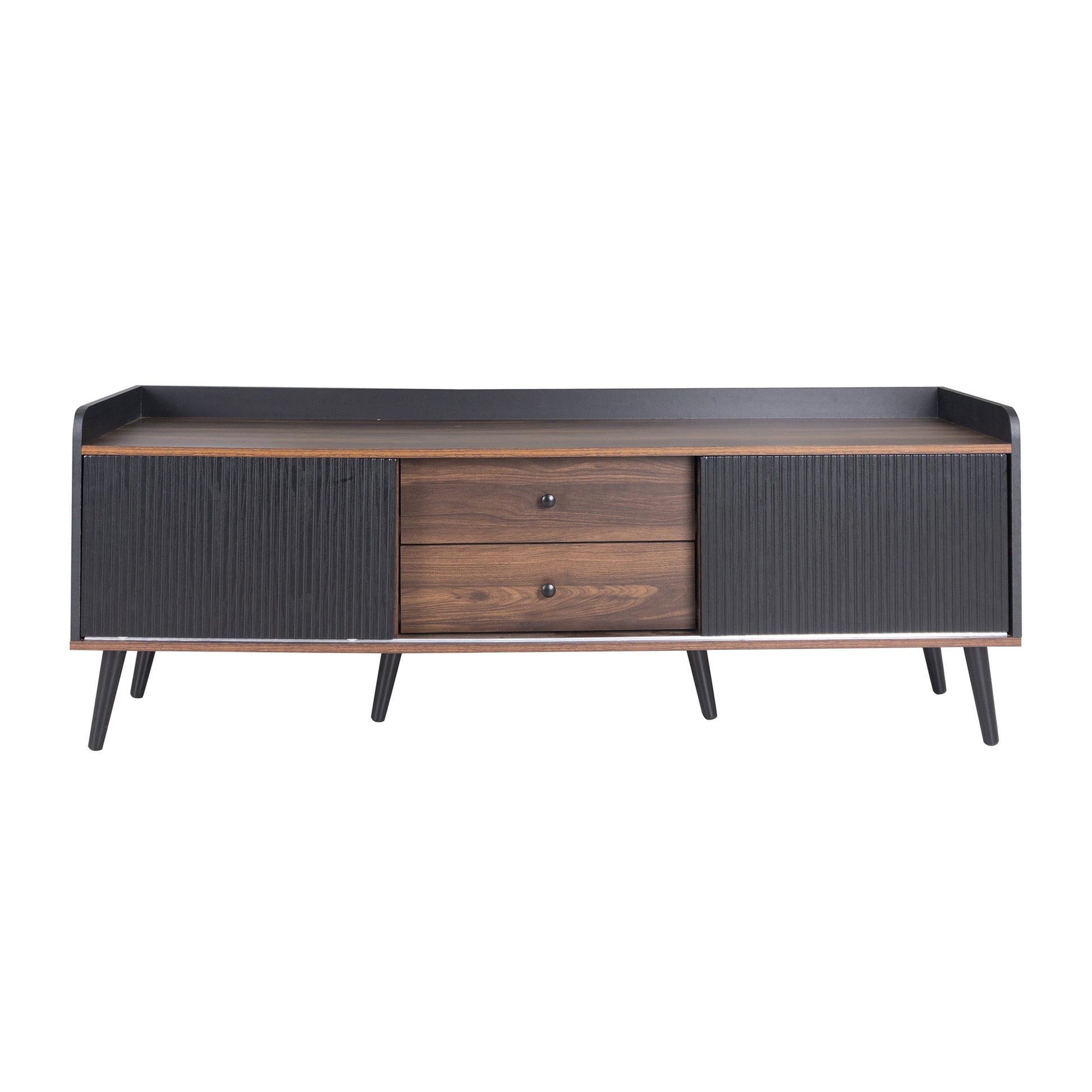 63'' Mid Century Tv Stand With 2 Cabinets& Open Compartments, Entertainment Center For Tvs Up To 70'', Television Console For Living Room, Bedroom, Home Theatre Dark Coffee Black Primary Living