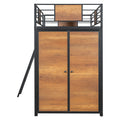 Twin Size Loft Bed With L Shape Desk And Wardrobe, Black Twin Black Metal & Wood