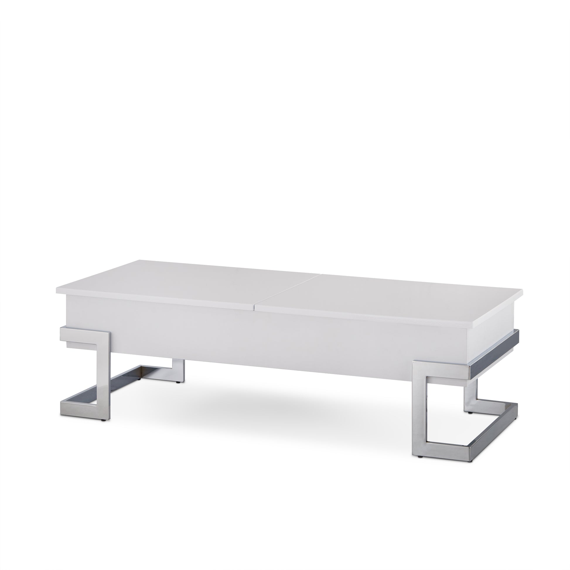 Calmam White High Gloss & Chrome Finish Coffee Table W Lift Top White Synthetic Wood