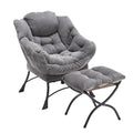 Lazy Chair With Ottoman, Modern Lounge Accent Chair With Armrests And A Side Pocket, Leisure Upholstered Sofa Chair Reading Chair With Footrest For Small Space, Corner Chair Grey Grey Cotton Steel