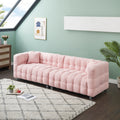 102 Inch Pink Teddy Fleece Sofa With Two Throw Pillows In Living Room Bedroom Apartment Sofa Supported By Hardware Feet Pink Polyester Blend 4 Seat