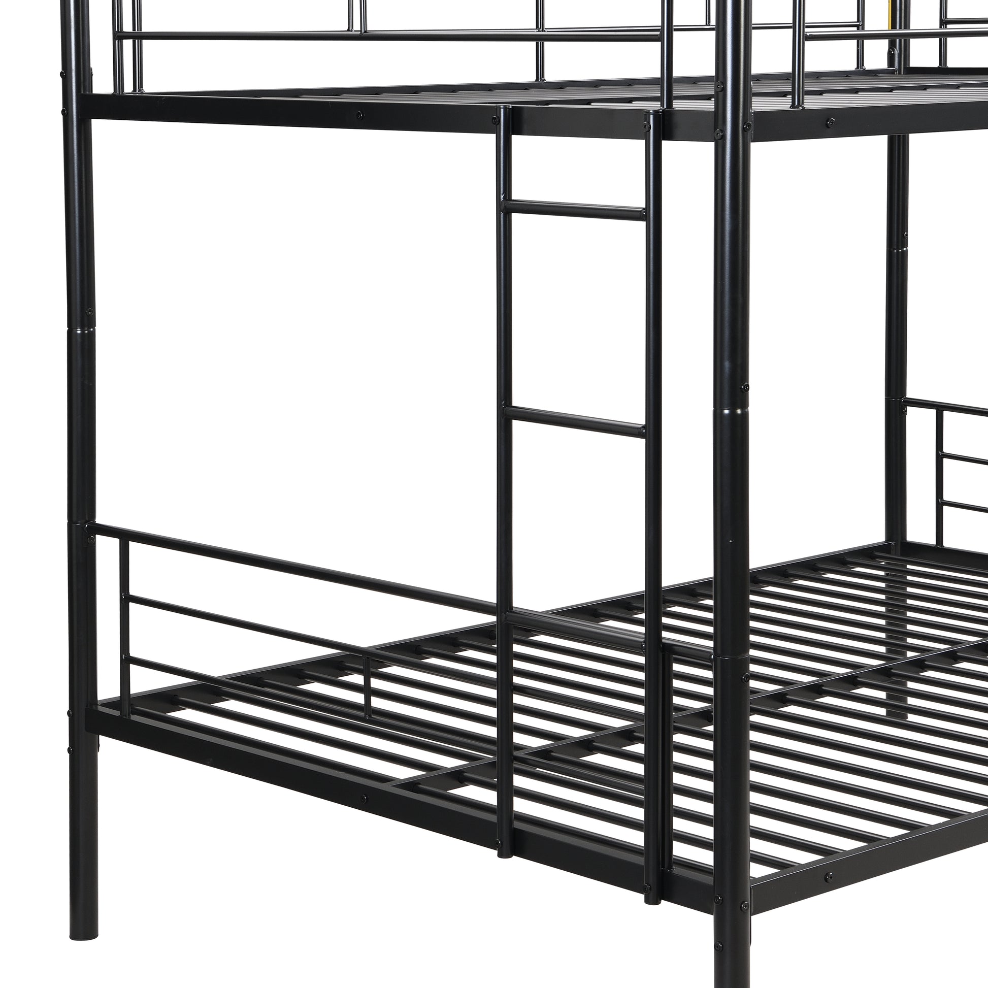 Full Over Full With Trundle Metal Bunk Bedno Box Spring Needed, Easy Assemble Black Metal