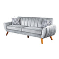 Eula 2 Piece Sofa And Loveseat Set With 4 Throw Pillows, Light Gray Velvet Gray Wood Fabric 4 Seat