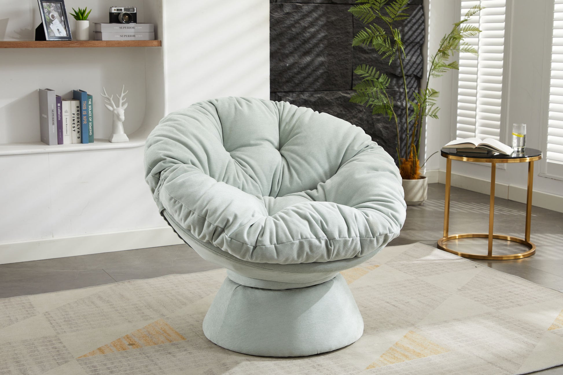 Oversized Swivel Accent Chair, 360 Swivel Barrel Chair, Papasan Chair For Living Room Bedroom Light Blue Chenille