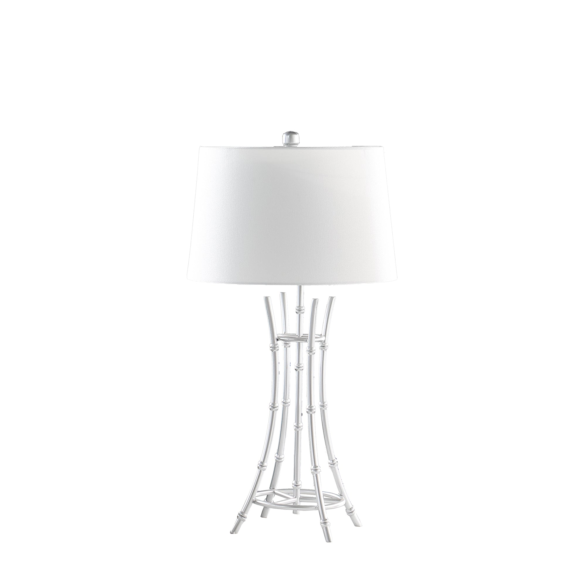 29.25" In Kiara Modern Satin Silver Bamboo Metal Table Lamp Silver White Fabric Metal