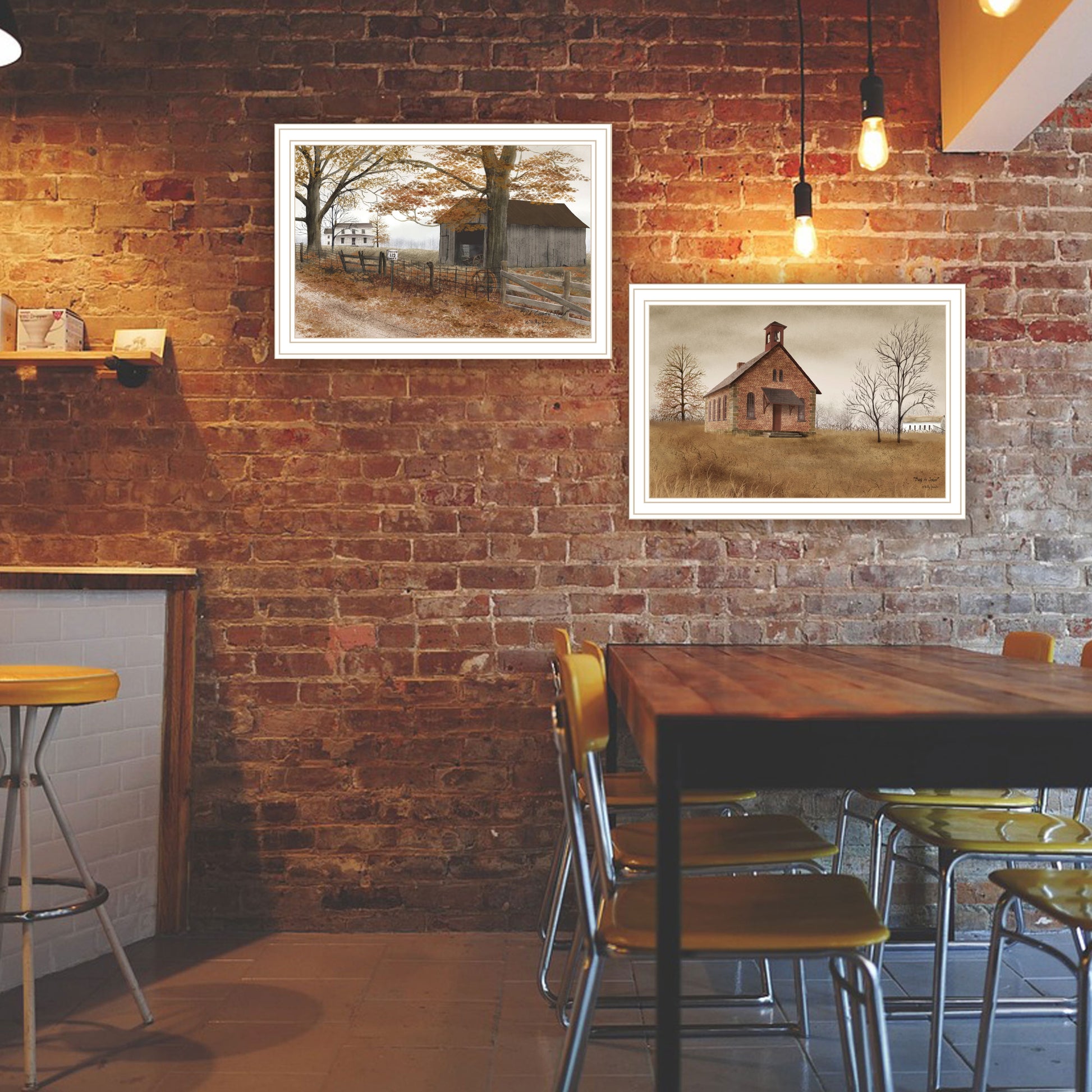 2 Piece Vignette Back To School, Old Country Road White Framed Wall Art For Living Room, Bedroom Wall Art Print For Home Decor By Billy Jacobs Multicolor Wood Paper