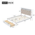 Wood Queen Size Platform Bed With Upholstered Headboard And Led And 2 Drawers, Antique White Box Spring Not Required Queen Antique White Wood Bed Frame Solid Wood Mdf