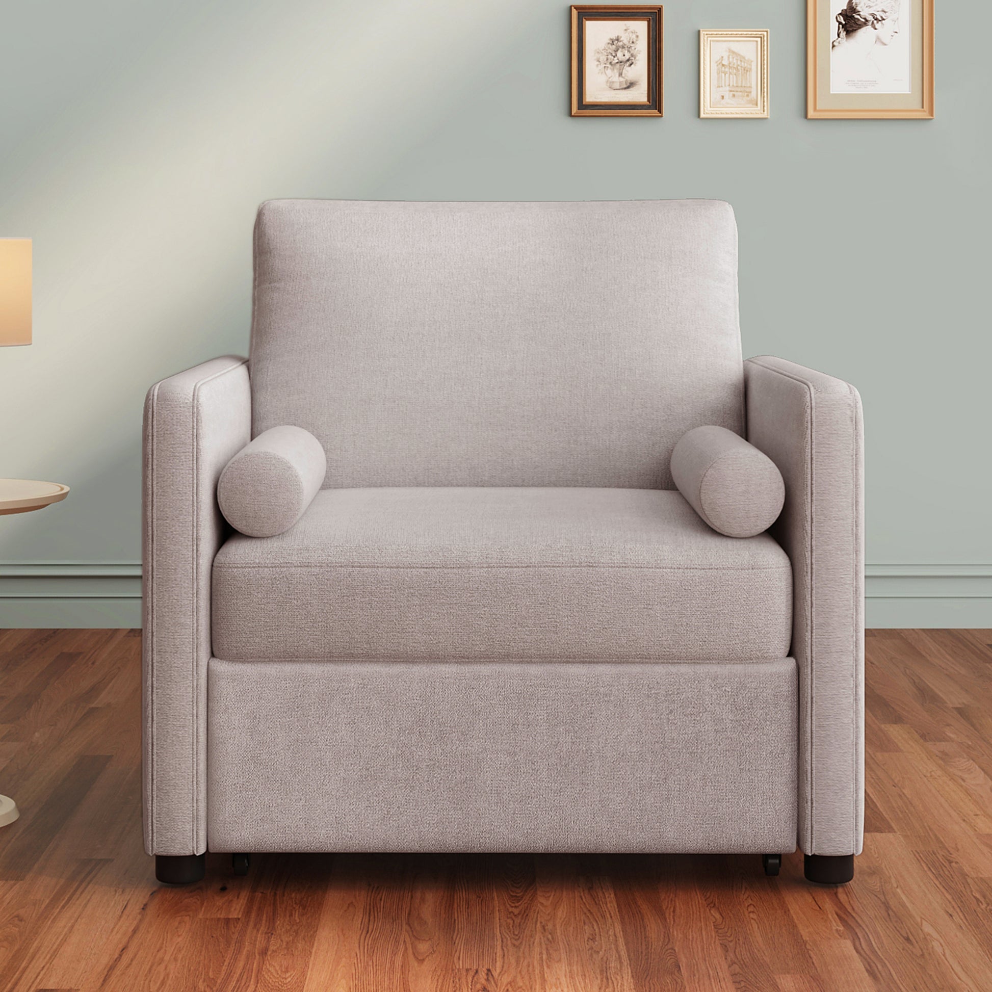 3 In 1 Convertible Sleeper Chair With Adjustable Backrest, Lounger Chair Turns Into Bed, Single Bed For Living Room, Linen, Tan Tan Linen